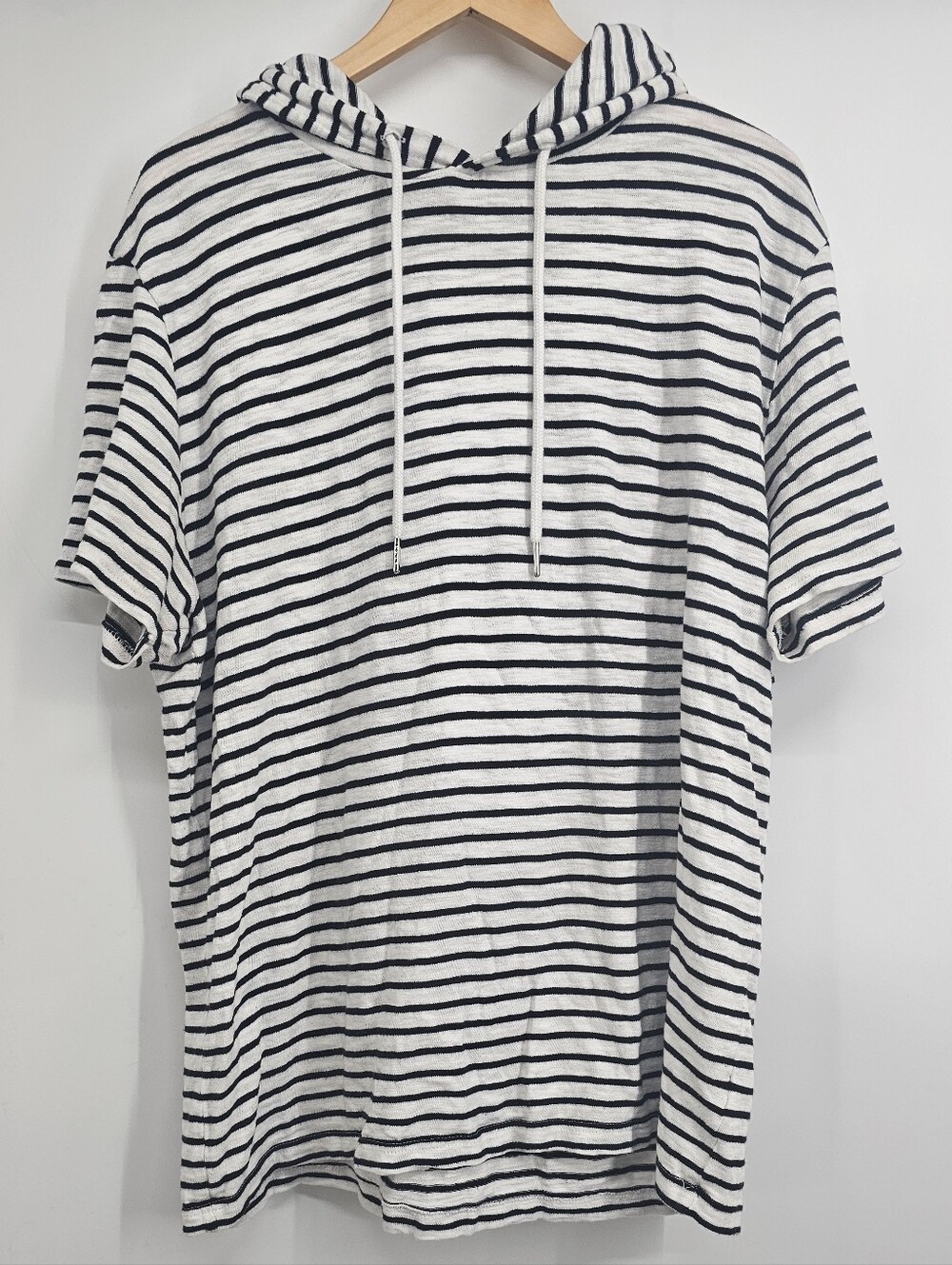 Y2K Forever 21 Men Striped Hooded T-Shirt XL Short Sleeve Cotton Coastal Skater